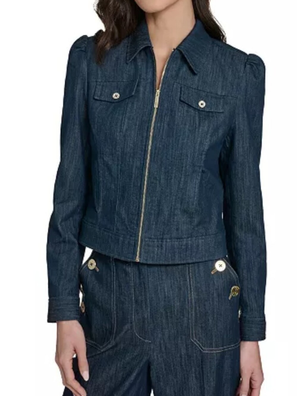 Tommy Hilfiger Women's Dark Blue Denim Zip Trucker Jacket